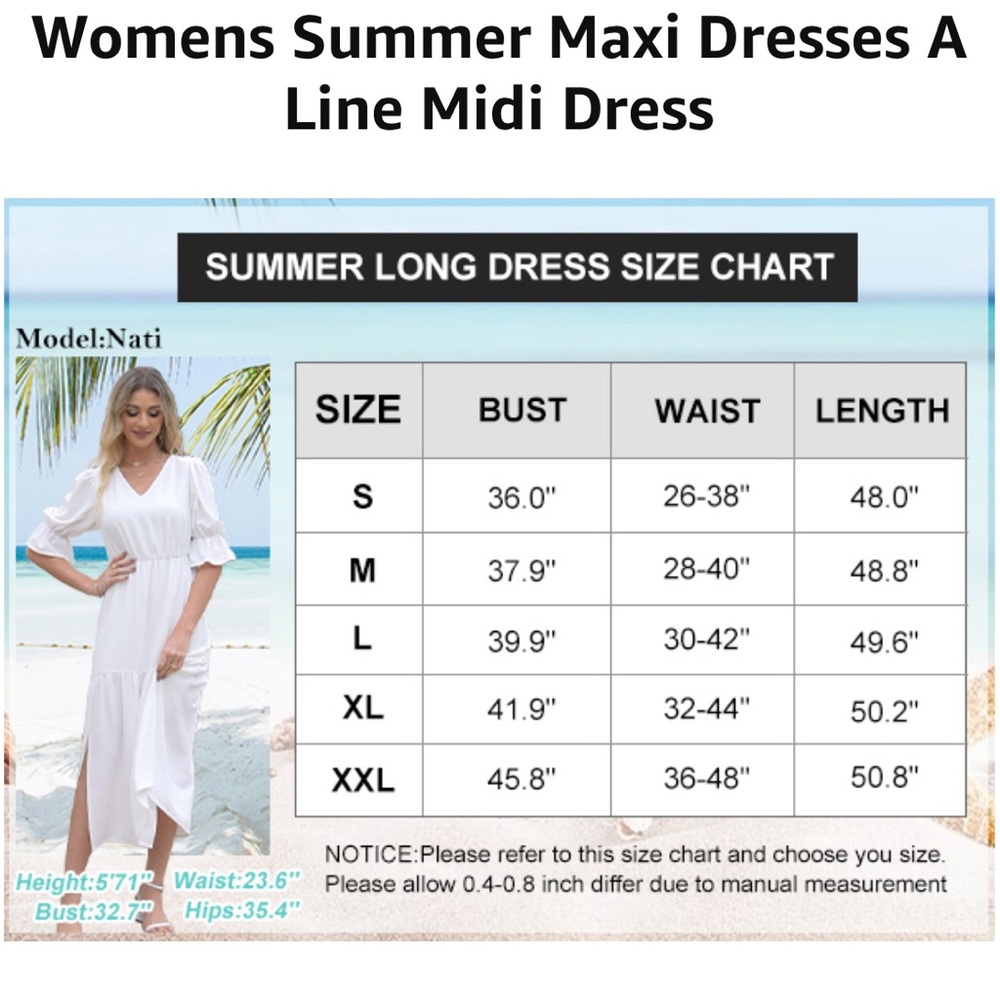 V Neck 3/4 Puff Sleeve Smocked Long Ruffle Midi Dress - Picture 8 of 8